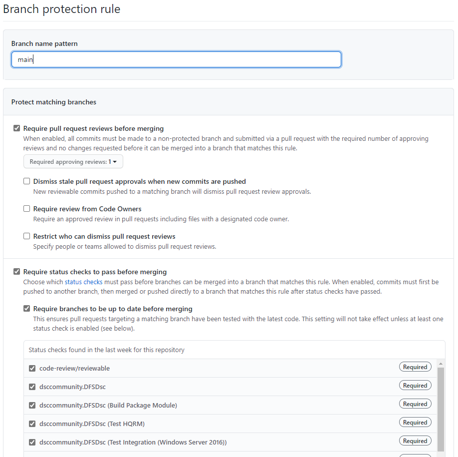GitHub create main branch policy
